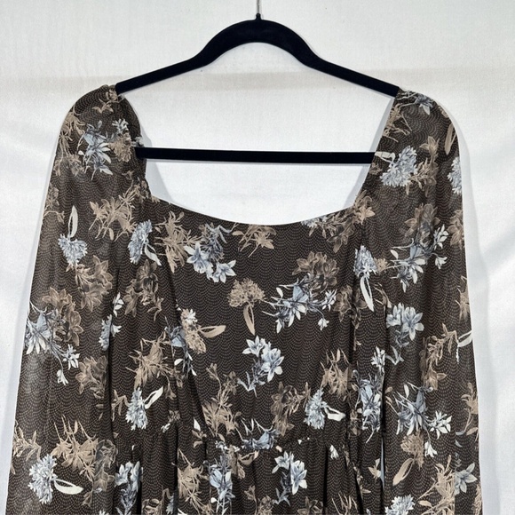 NEW All In Favor‎ [ Medium ] Square Neck Long Sleeve Midi Chiffon Dress - Picture 14 of 16